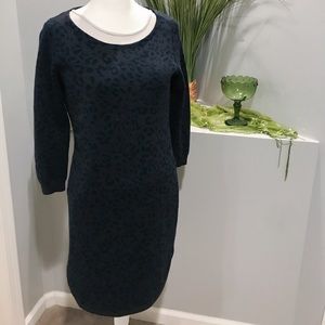 Loft NWOT Black & Blue Leopard knee length dress